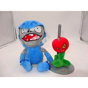 Plants Vs‎ Zombies Blue Buckethead Zombie & Angry Red Apple  Plush Set